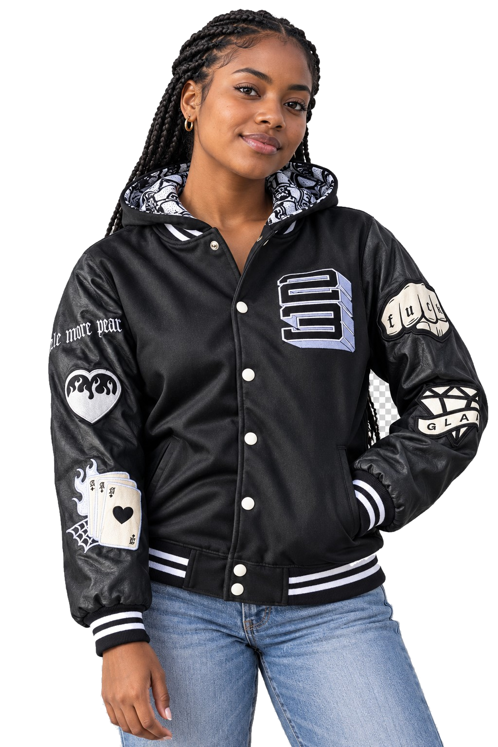 Chaqueta negra con apliques personalizados