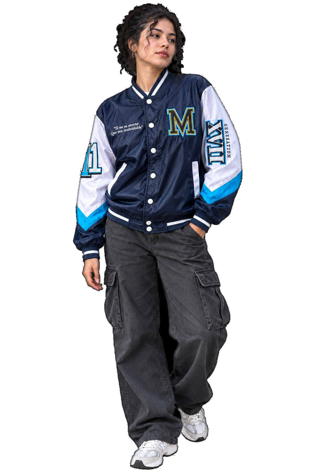 Chaqueta azul, blanca y turquesa