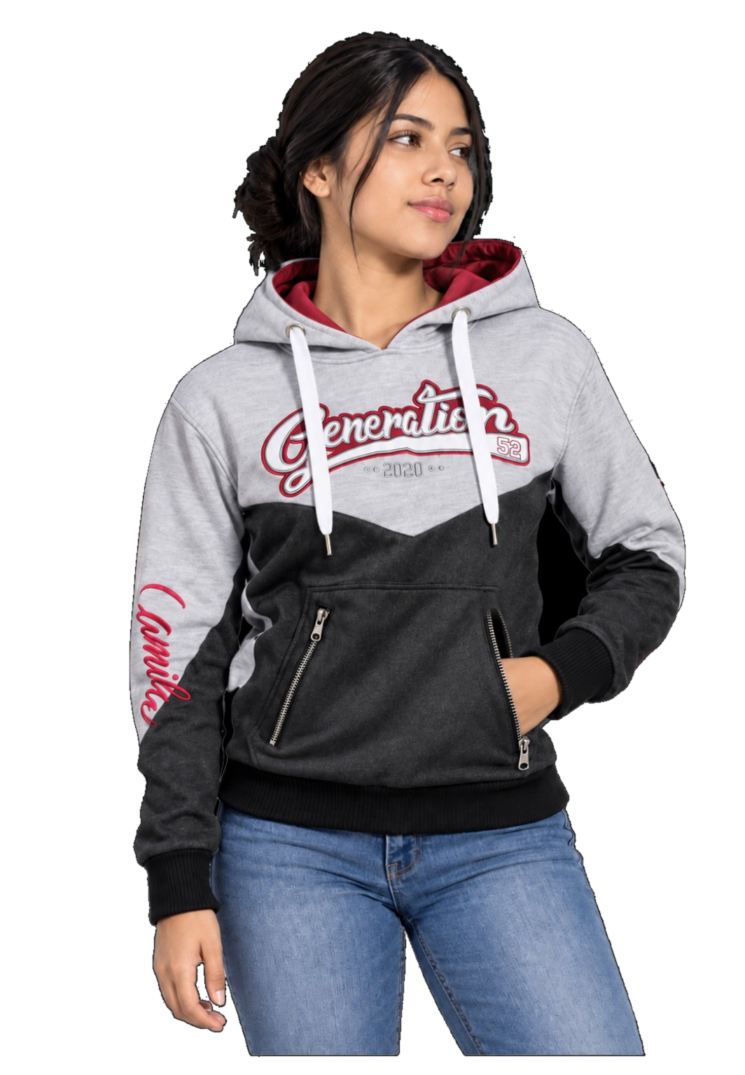 Hoodie gris, negro y rojo personalizado